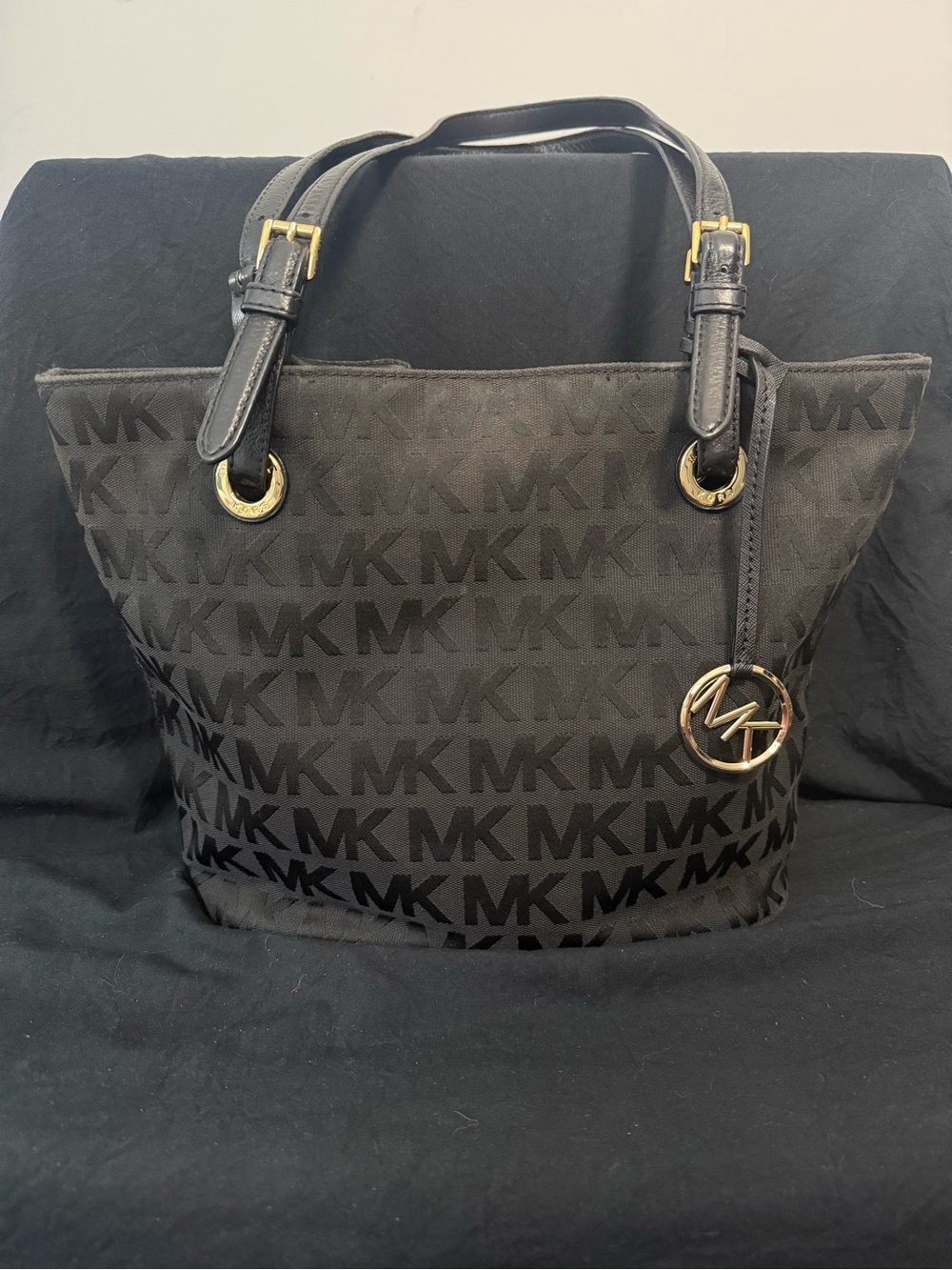 Michael Kors Jet Set Signature Logo Tote Bag Black Jacquard
